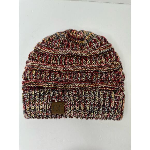 CC Trendy Warm Chunky Cable Knit Soft Stretch Beanie Metallic Hat Red Gold - Picture 6 of 6